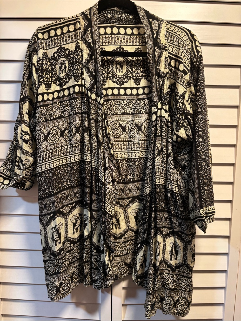 Black and White Patterned Open Front light cardigan